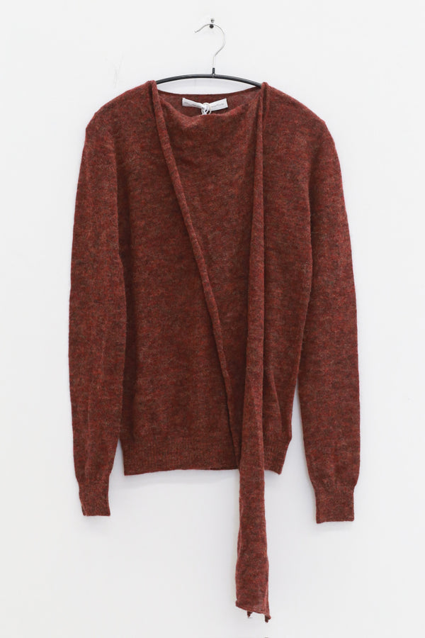NAN KNITS 25 Autumn and Winter Ribbon Slant Collar Bottoming Shirt/Pleated Skirt NAN-N25AWBAS08BRO-ZONG Top